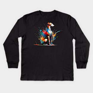 Elegant Ibizan Hound in Colorful Abstract Art Form Kids Long Sleeve T-Shirt